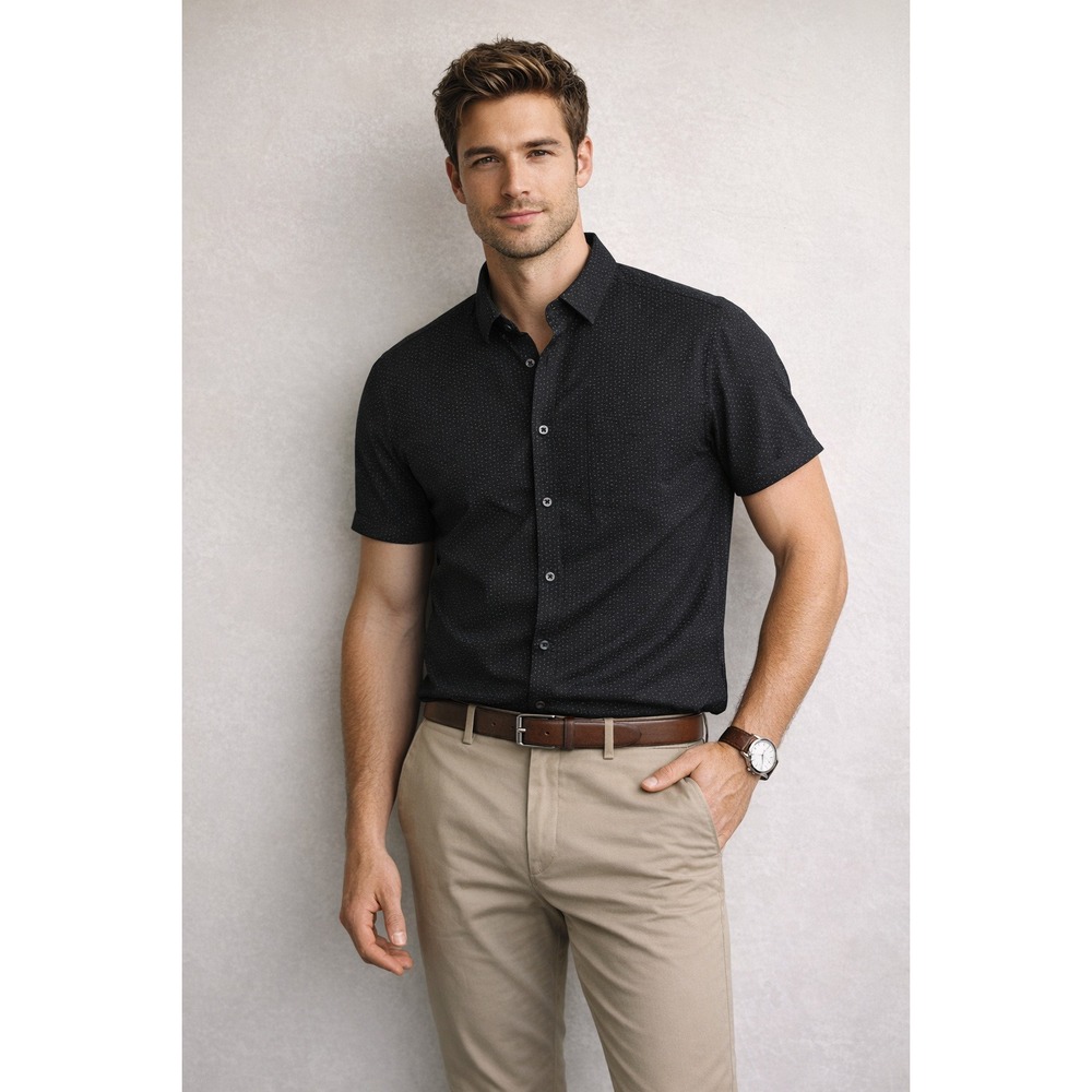 Rugby University Button Up Shirt Mens M‎ Black Micro Dot Preppy Academia
